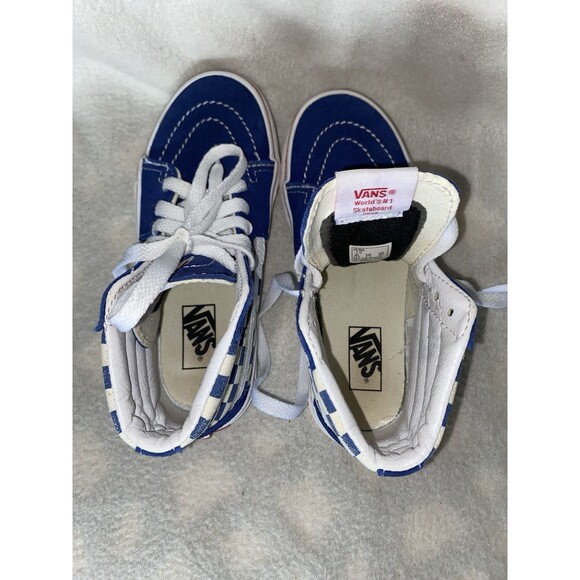 Vans BMX Off the Wall SK8-Hi Sneakers Sz 1.0 Kids Blue/Wht Checker Suede Skate - Picture 10 of 11